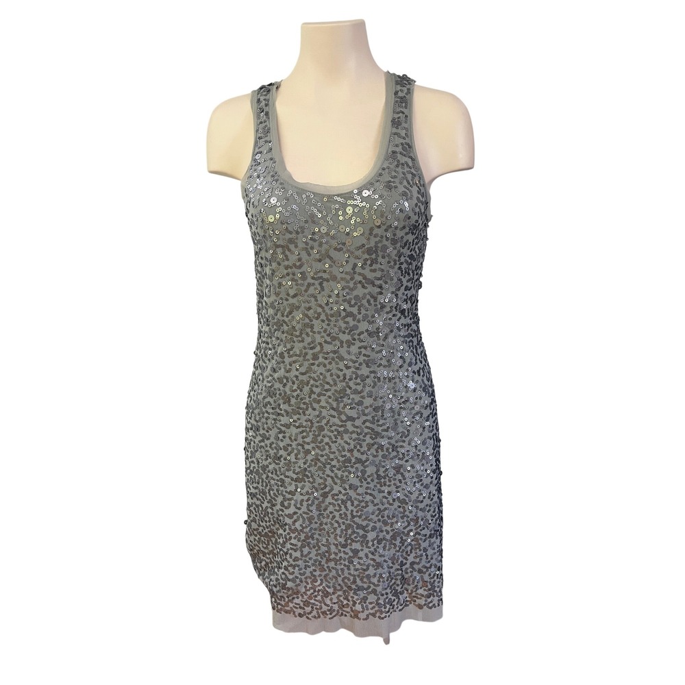 Max Studio Grey Sequin Mesh Sheath Dress Sleeveless Racerback A908056 M